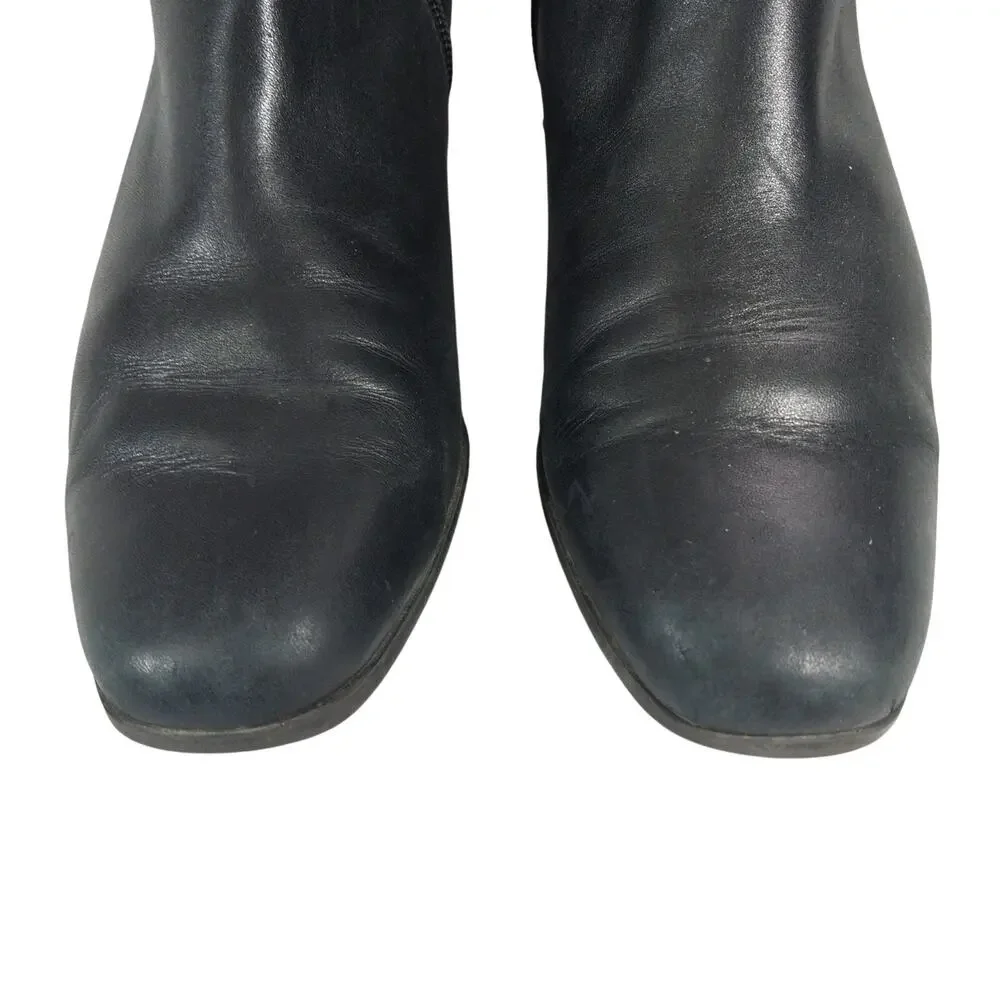 CROFT & BARROW! BLACK GENUINE LEATHER CHUNKY HEEL, NIPPED TOE ANKLE BOOTS! SZ 7M